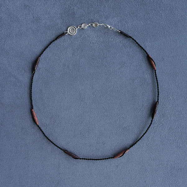 SALE E PEPE Sterling Silver Pebble Braided Necklace SEP-SP02N13-HY Red/Silver